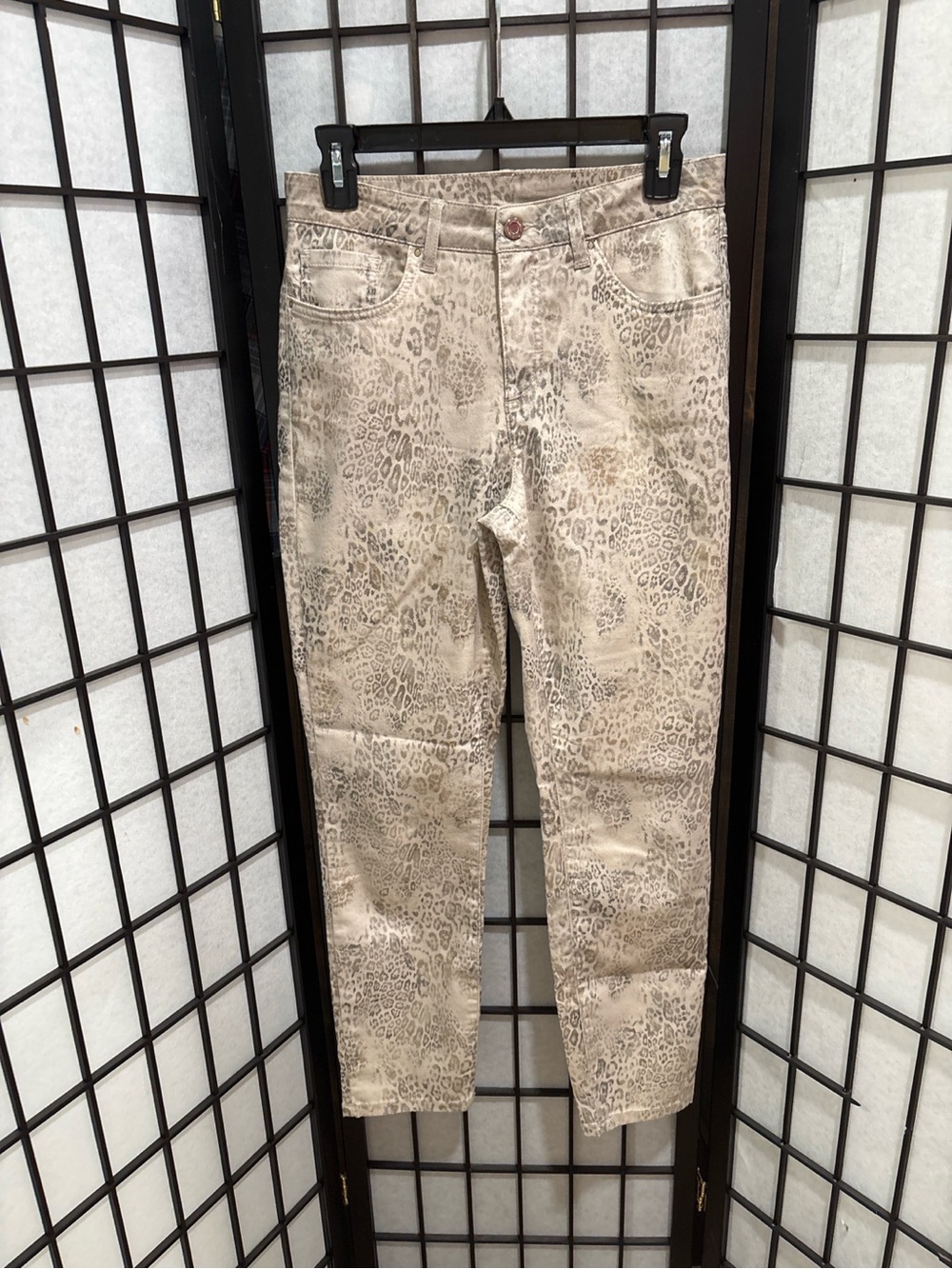 Joseph Ribkoff Leopard Print Ankle Pants Size 8 Metallic Gold‎ Accent